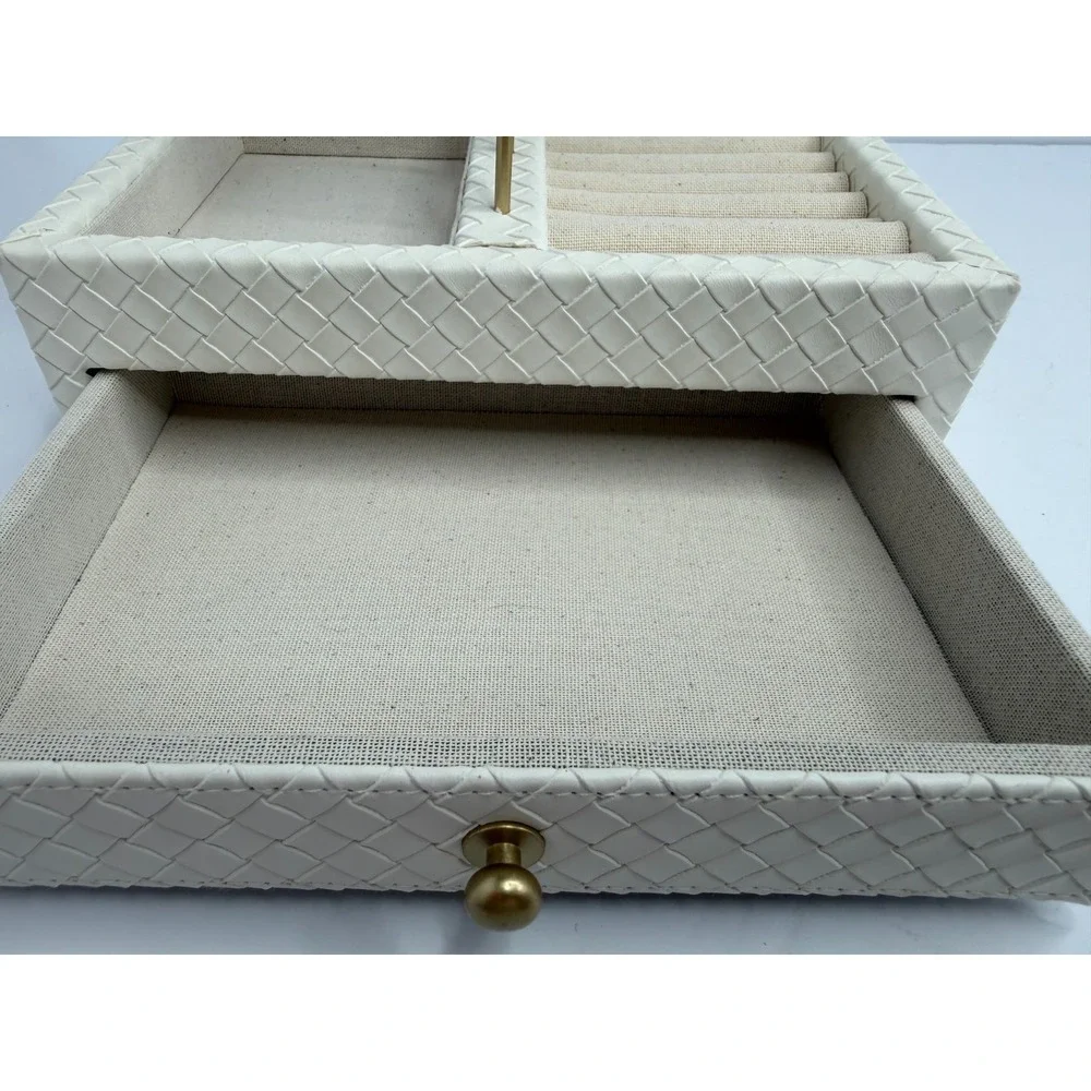 Rachel Zoe Jewelry Organizer Stand Women OS Ivory Gold Woven Drawer Multi-Level